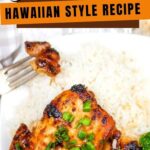 air fryer Huli Huli chicken on a plate with rice and broccoli with text overlay