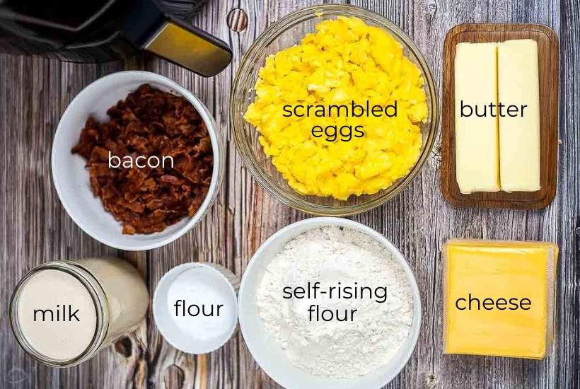ingredients labeled to make air fryer breakfast bombs